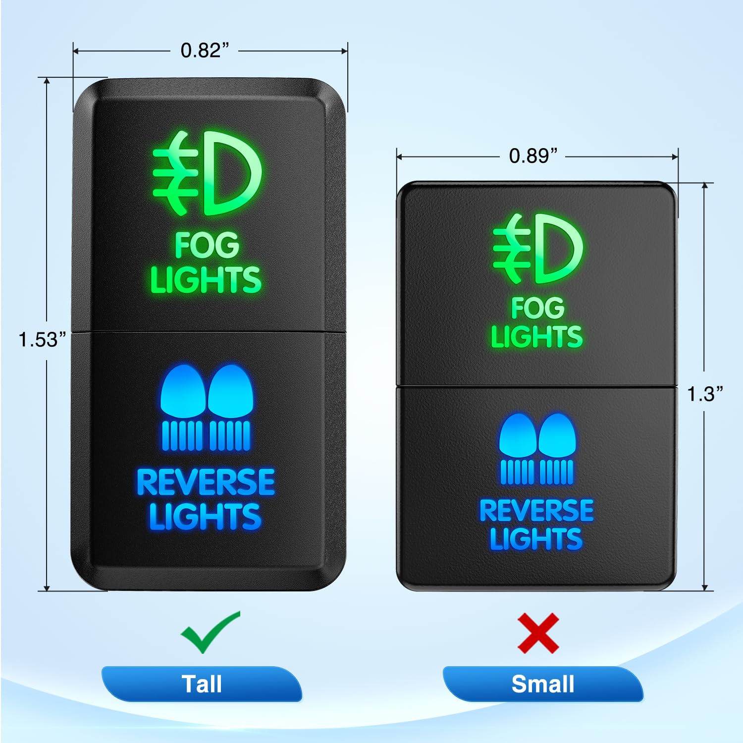 Nilight Fog Lights & Reverse Lights Dual Push Button Switch 12V On Off Switches With Connector Wire Kit 1.54'' X 0.83'' Replacem