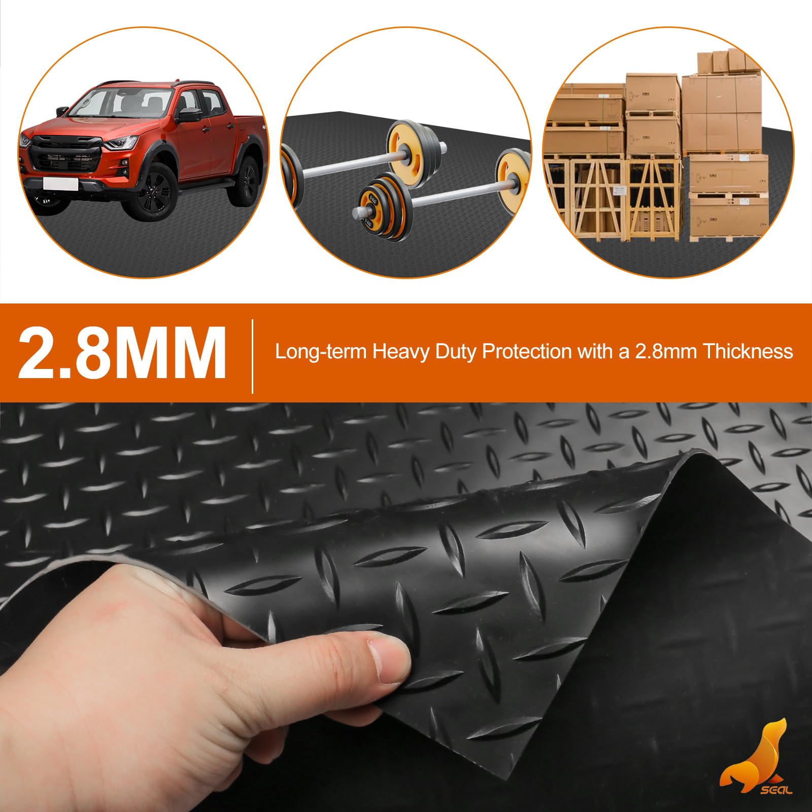 SEAL 4 x 15 Ft Premium Garage Floor Mat, 2.8mm Thickened Black Commercial Grade Heavy Duty Parking Mat for Garage Floor, Golf Ca