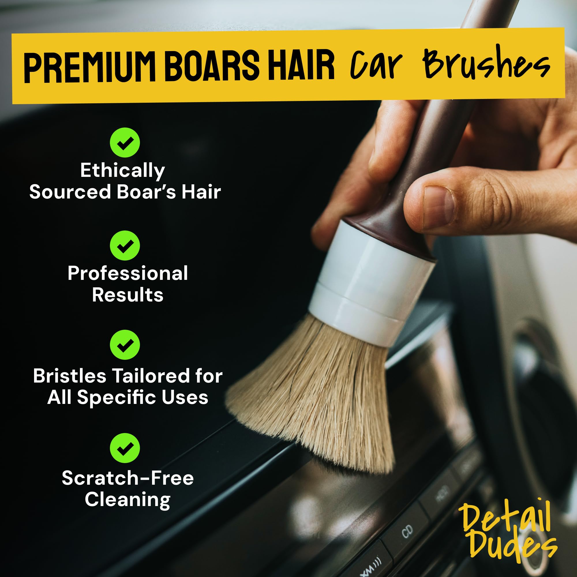 Detail Dudes Soft Boars Hair Car Detailing Brush Set For Washing (6 Pack) - Interior Car Detailing Kit - Automotive Interior Dus