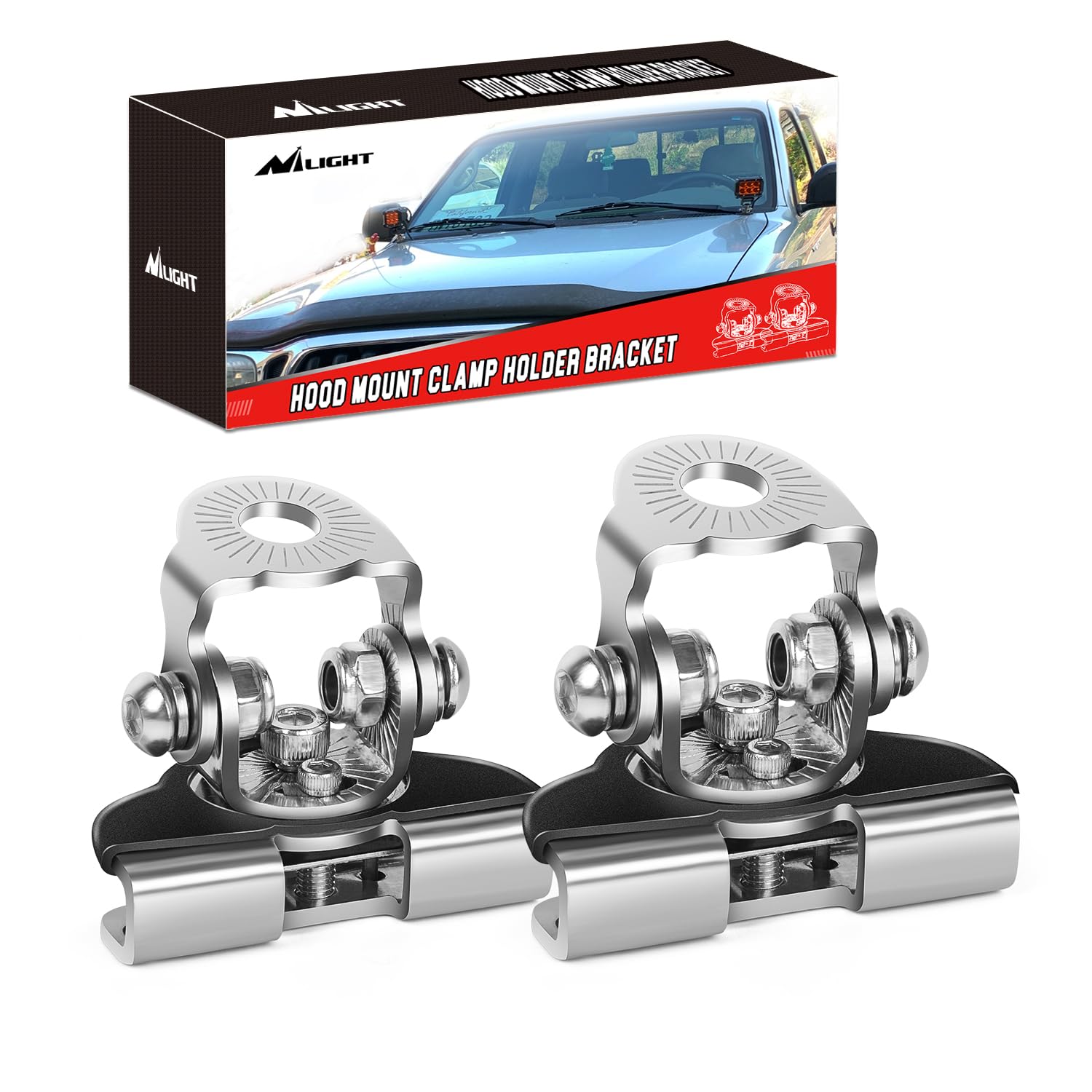 Led Light Bar Mounting Bracket, Nilight 2Pcs Universal Adjustable Pillar Hood Led Work Light Mount Bracket Clamp Holder For Off Road Jeep Truck Suv Installing Without Drilling, 2 Years Warranty