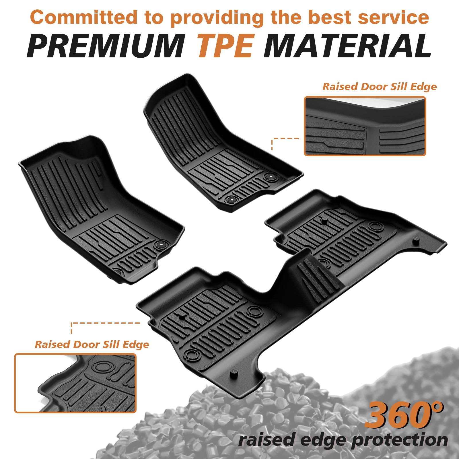 Triplealiners Floor Mats All Weather Compatible With 2020-2023 2024 2025 Jeep Gladiator Jt Accessories 1St & 2Nd Row Full Set Fl