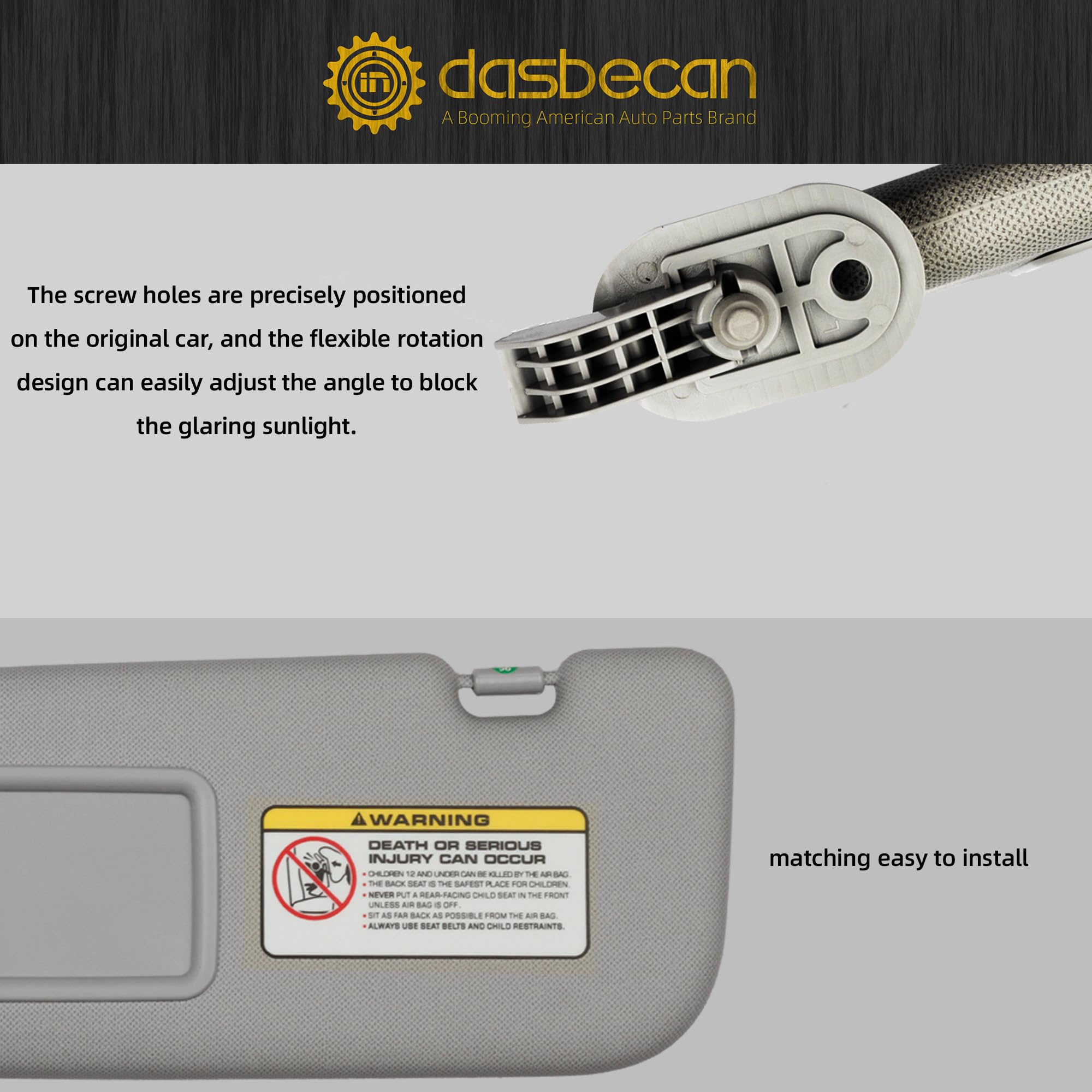 Dasbecan Gray Right Passenger Side Sun Visor Compatible With Hyundai Elantra 2011 2012 2013 2014 2015 Replaces# 852103X000Tx