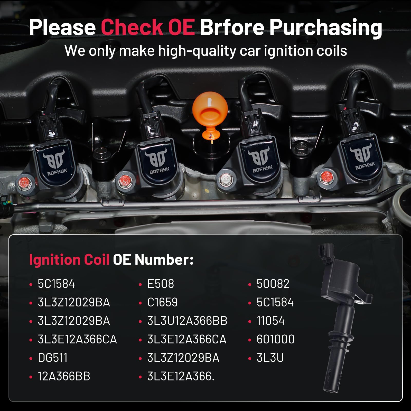 Bdfhyk 8 Pack Ignition Coils Compatible With Ford F150 Truck F250 Super Duty Truck, Compatible With Lincoln V8 V10 4.6L 5.4L 6.8