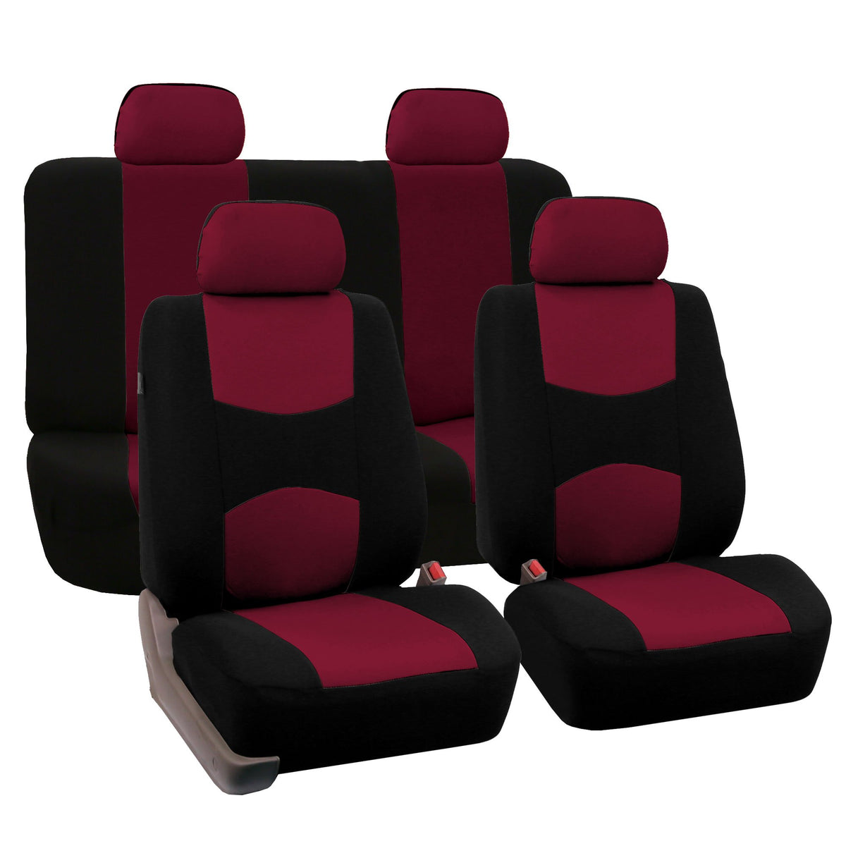 Fh Group Cloth Car Seat Covers Set, Universal Fit Burgundy - Low Back Front, Solid Rear, Washable, For Suv, Sedan & Van