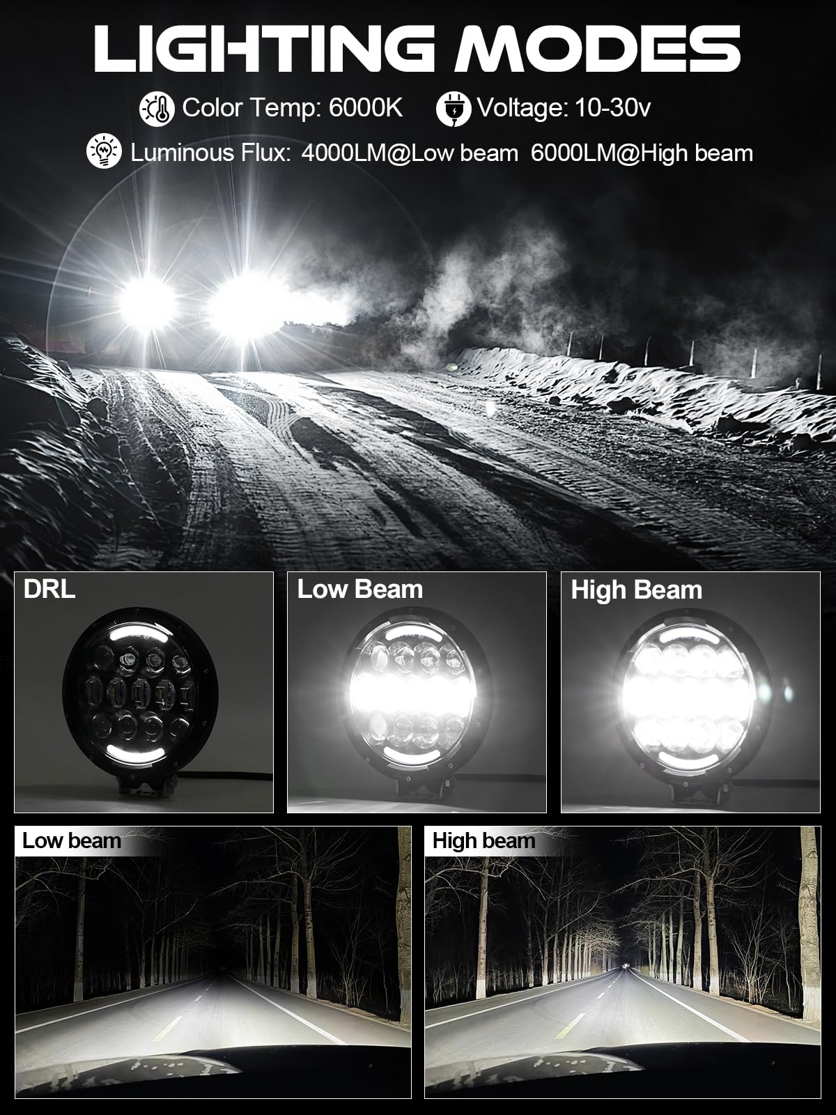 Audexen Led Work Lights, 7 Inch 105W Round Spot Led Pods Light Bar High/Low Beam Drl With Adjustable Mounting Bracket Compatible