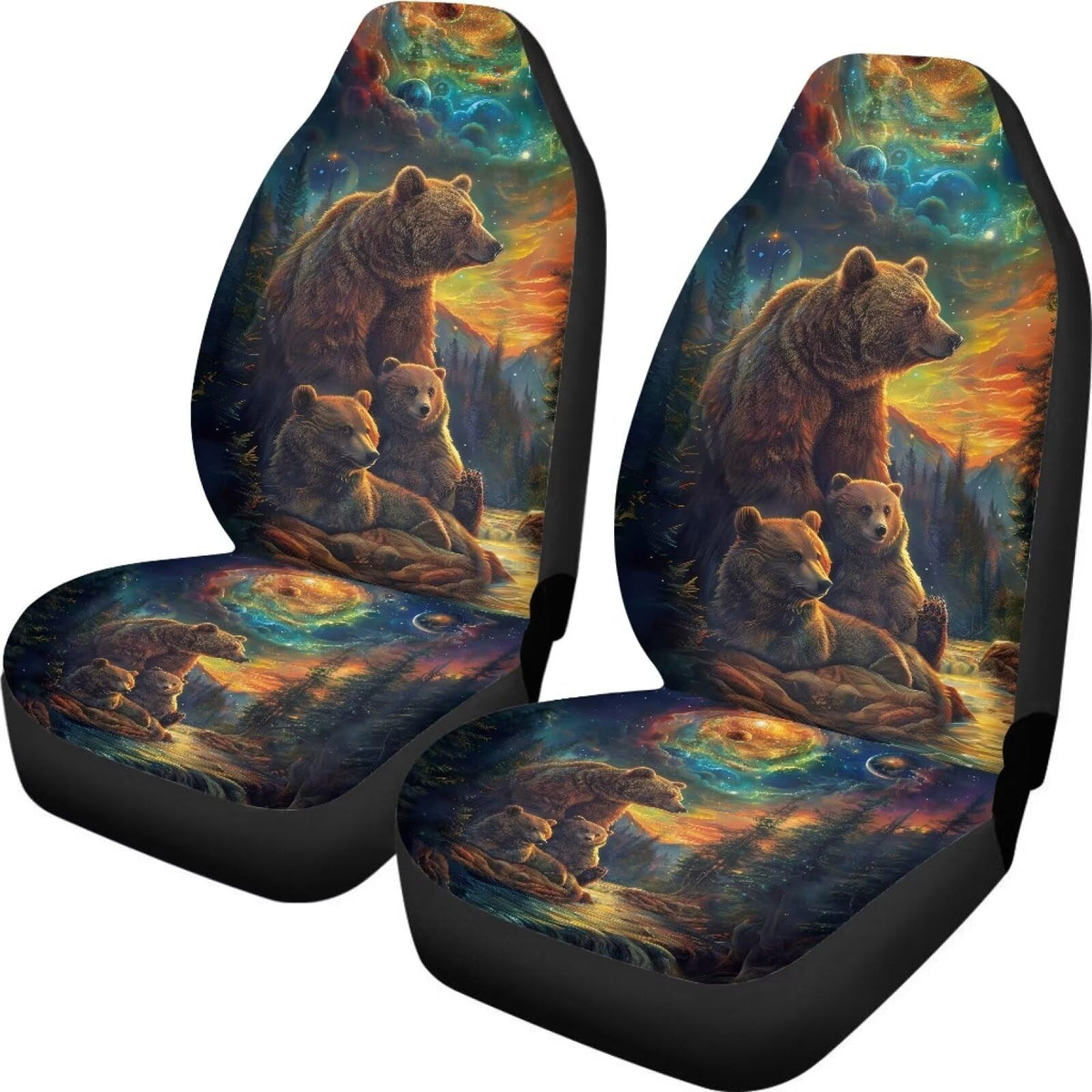 Talayituse Galaxy Bear Print Car Seat Covers, Dog Cushion Breathable Vehicles Interior Accessories, Durable Bucket Car Seat Cove
