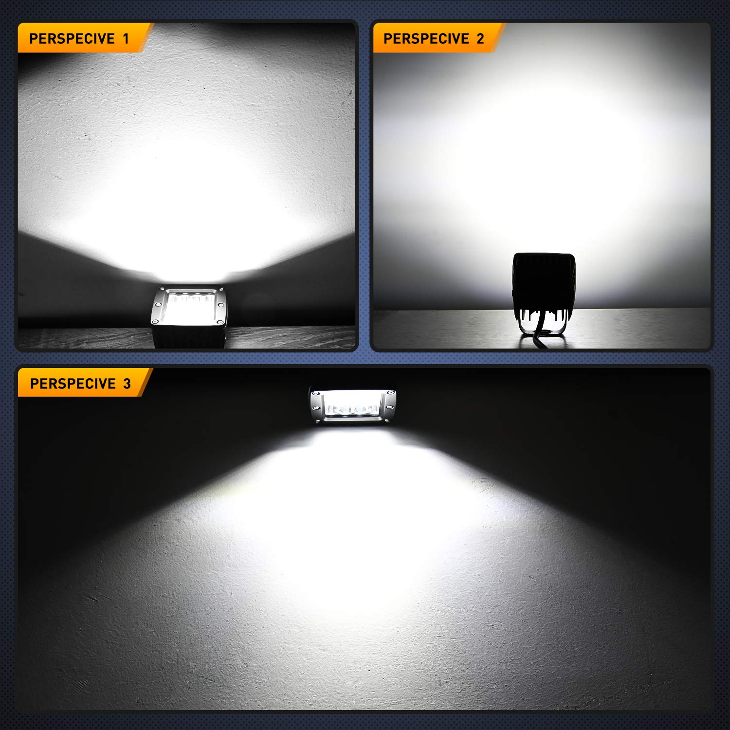 Nilight 2PCS 3 Inch LED Pods Cubes UTV Rear Roof Mounting Brackets LED Backup Reverse Lighting 15FT Wiring Harness Kit 2 Leads f