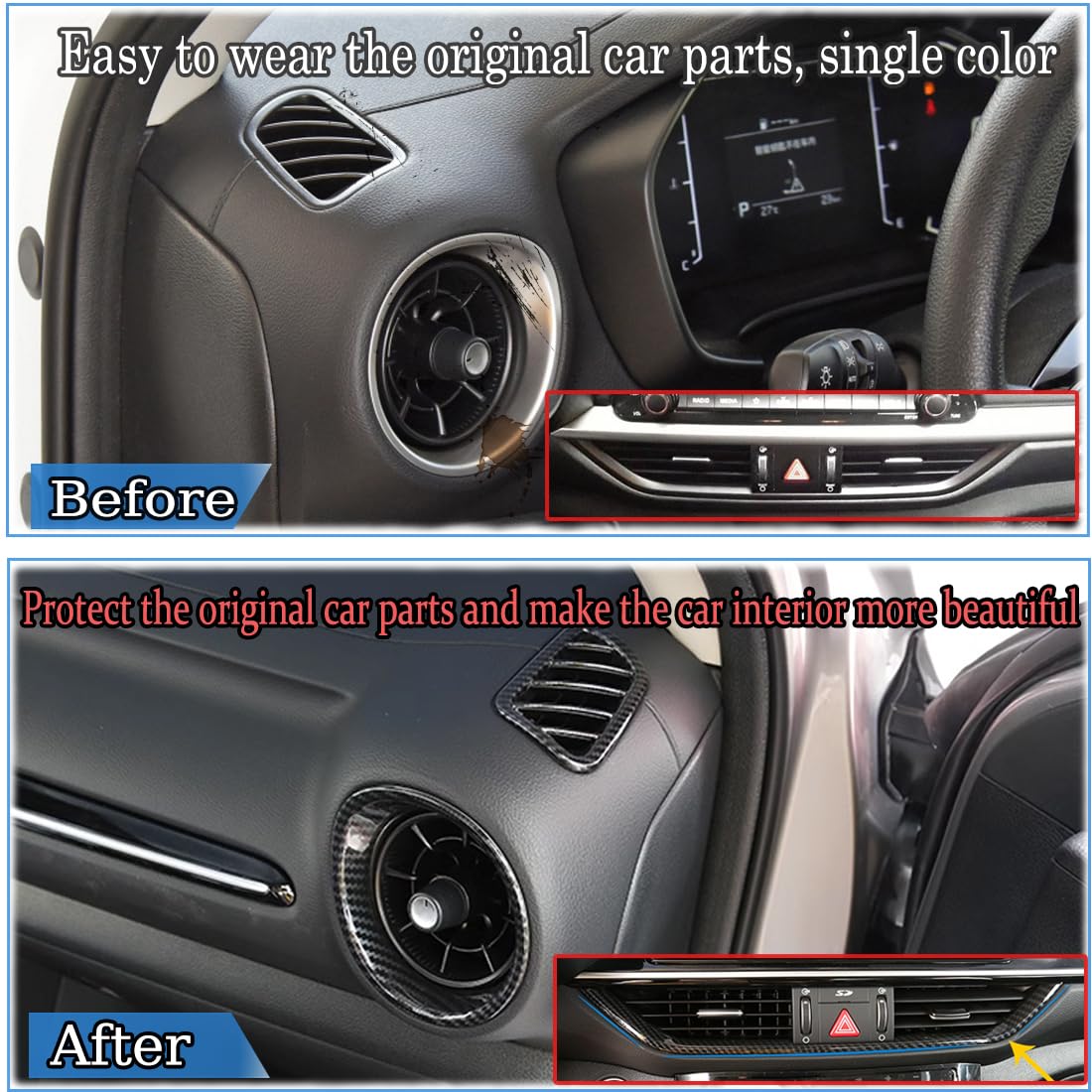 Muxee For Kia Forte 2019-2024 5Pcs Abs Carbon Fiber Center Contro Airconditioning Vent Frame Dashboard Upper Wind Outlet Cover Trims Stickers Dashboard Left Right Air Vent Outlet Trim