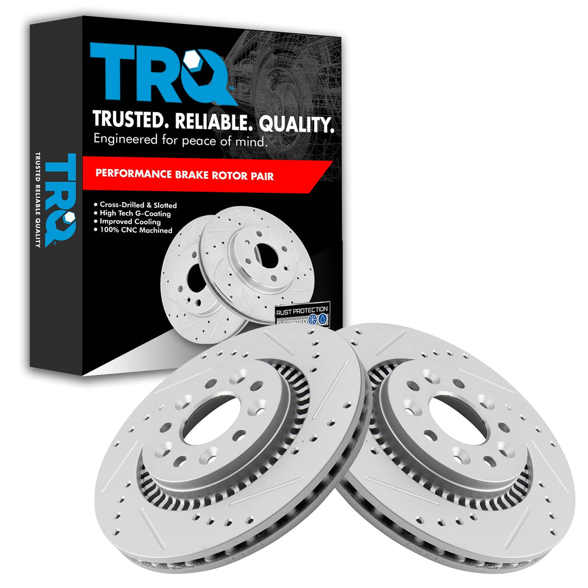 Trq Front Performance Brake Rotors Set Premium G-Coated Cross Drilled & Slotted Compatible With 2005-2007 Ford Five Hundred Free