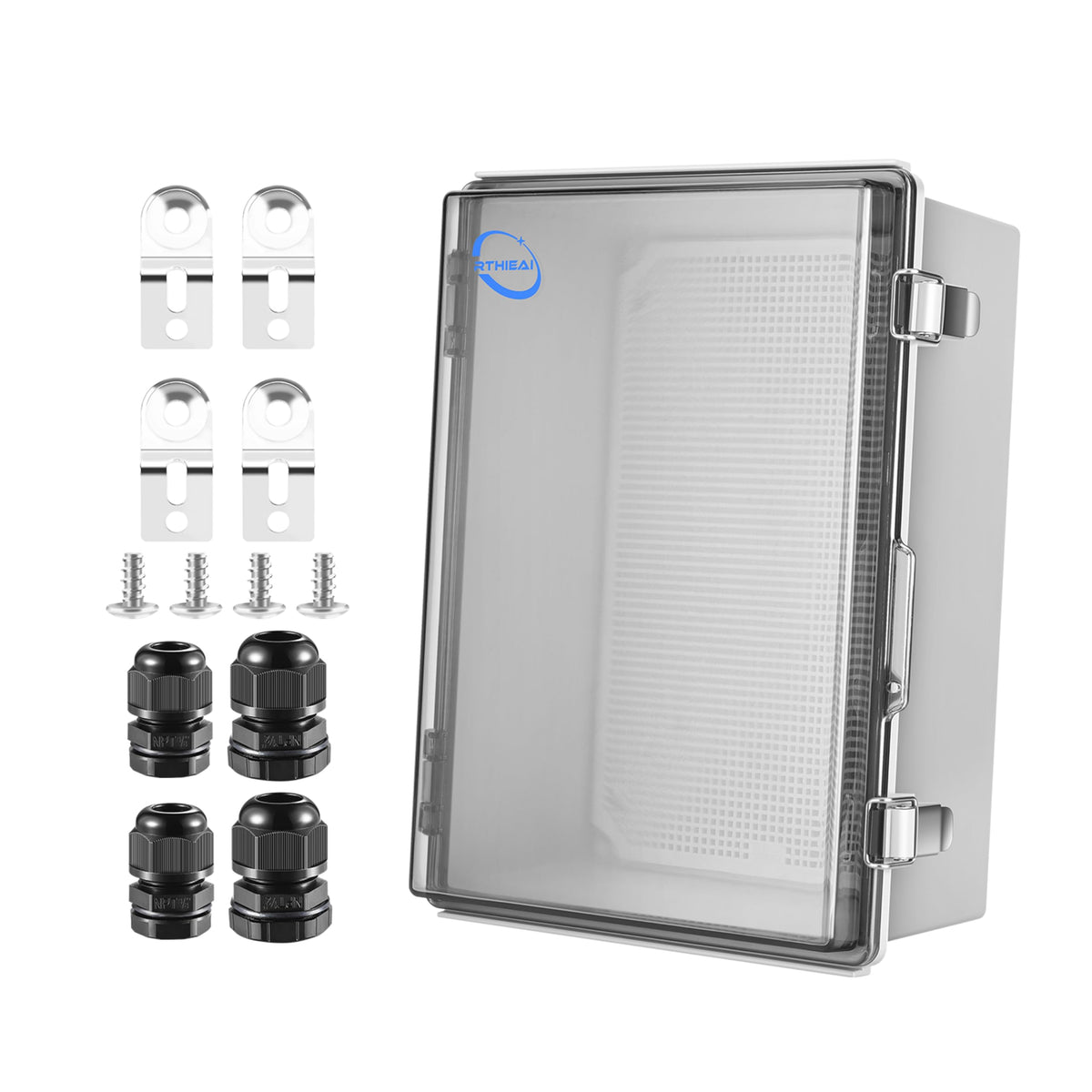 Rthieai Waterproof Outdoor Ip67 Junction Box (11.4'X7.5'X5.5') With Mounting Plate, Hinged Clear Cover And Wall Brackets - Weatherproof Abs Plastic Electrical Enclosure For Diy Projects(290X190X140Mm)