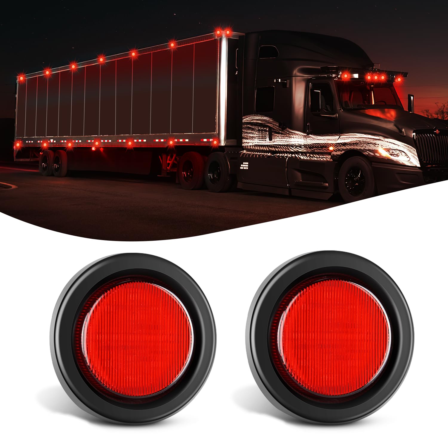 Nilight 2.5Inch Round Marker Light 2Pcs Red 13Led Clearance Lights Flush Mount With Plug Grommet Pigtail Hardwired Dot Compliant