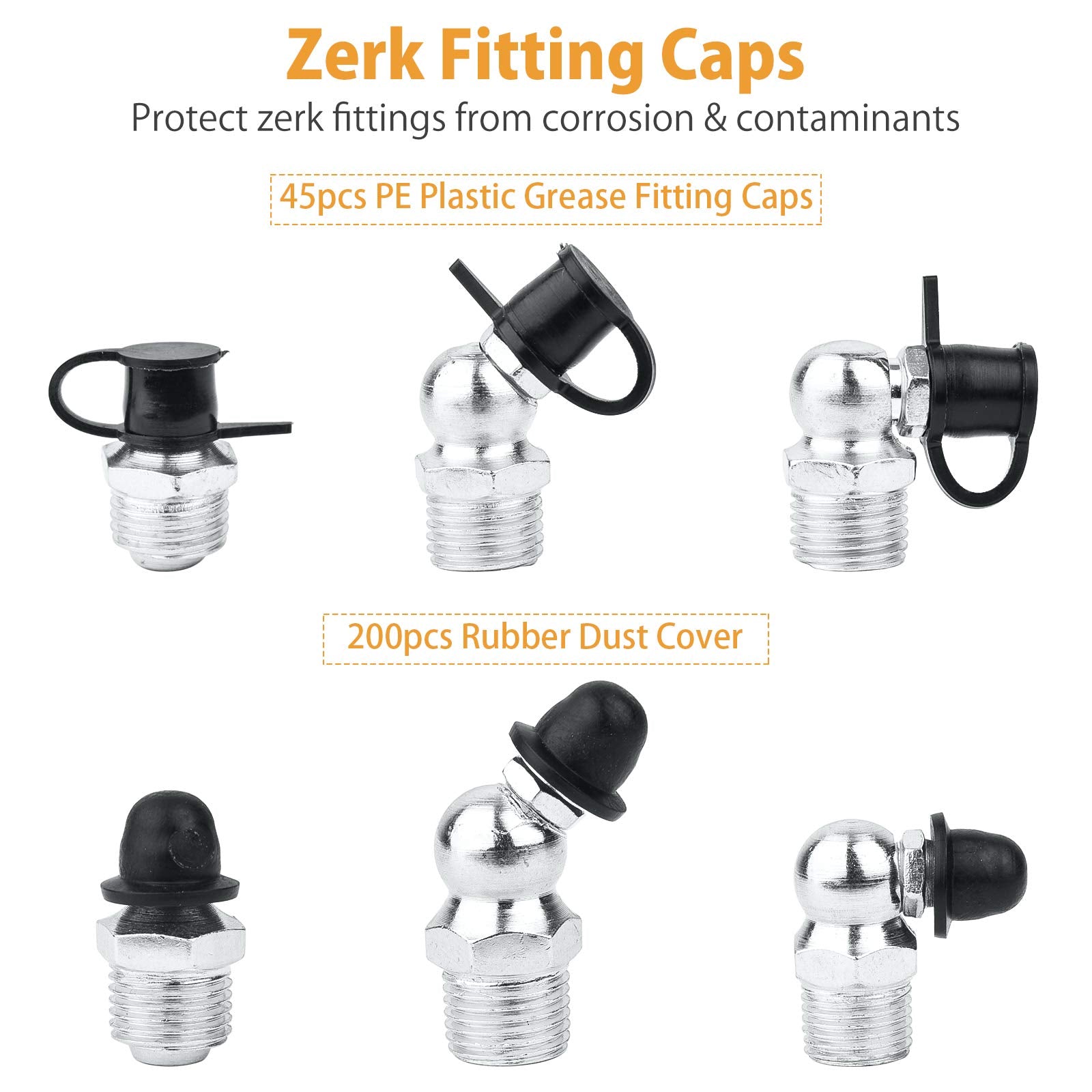 Vigrue 490 Pcs Grease Fitting Assortment Kit With 245 Pcs Sae & Metric Grease Fittings And 245 Pcs Caps,Standard Grease Zerks, Straight And Angled Perfect For Replacing Missing Or Broken Zerk Fitting