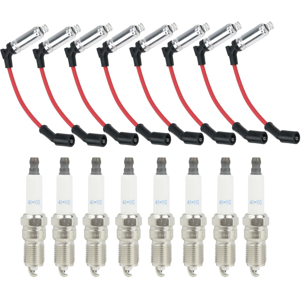41-110 Iridium Spark Plugs & M8-48322 Spark Plug Wires for 5.3 6.0L 6.2L Chevy GMC Silverado Suburban Avalanche Cadillac Escalad