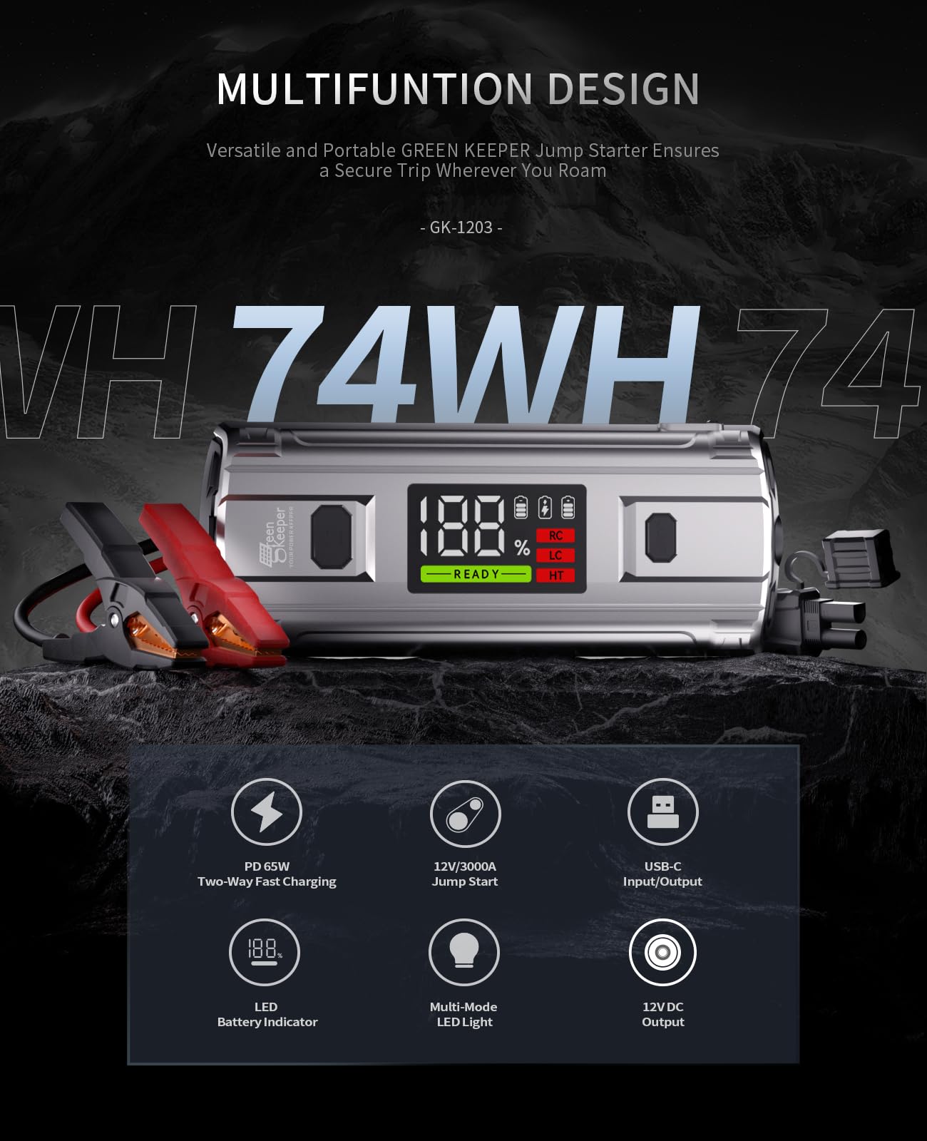 Car Jump Starter 3000A Portable: 12V Jump Start Battery Pack For 8.0L Gas/Diesel Engines, Car Battery Jumper Starter With Pd65W