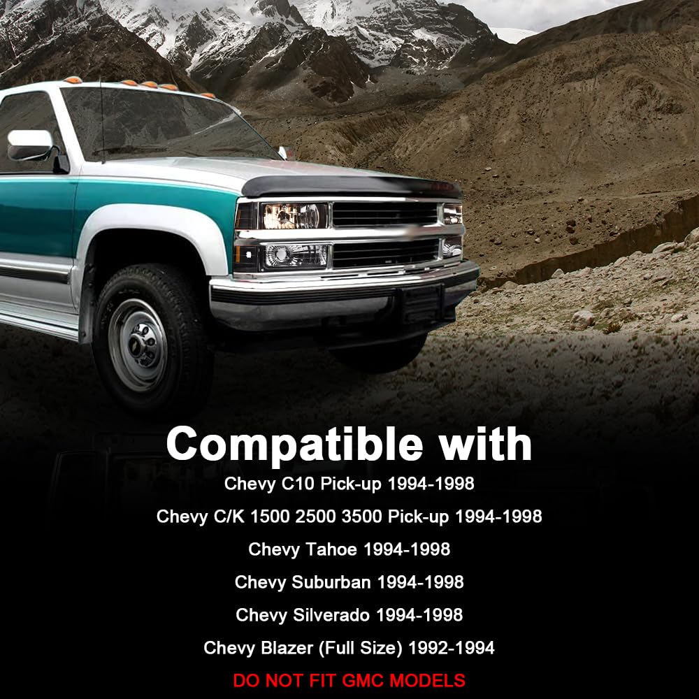 Cheda Headlights Assembly Compatible With 1994-1998 Chevy C10 C/K 1500 2500 3500 Fit 94-99 Chevy Tahoe Suburban(Clear Lens Chrom