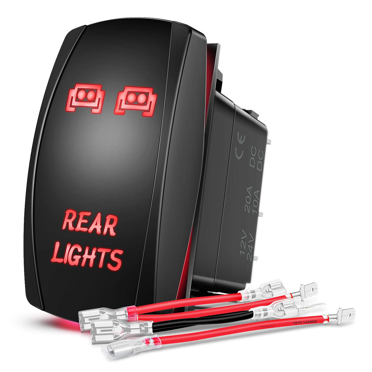 Nilight Rear Lights Rocker Switch Led Light Bar Switch 5Pin Laser On/Off switches Red 20A/12V 10A/24V Switch with Jumper Wires S
