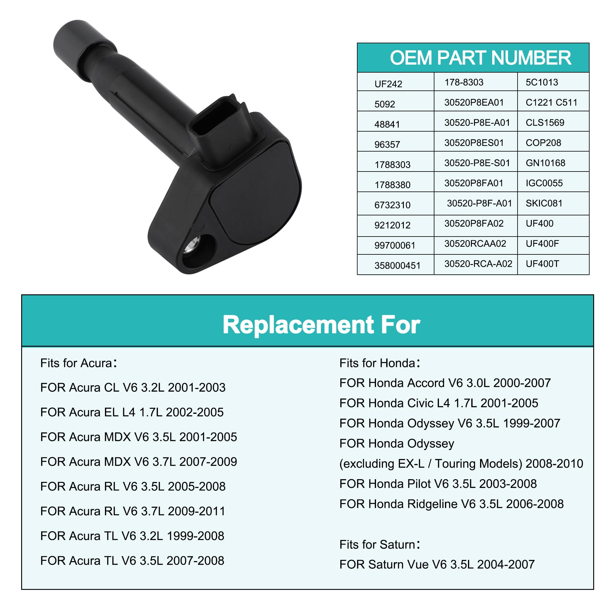 Aulink 6Pcs Uf242 Ignition Coil Pack (3.0L 3.2L 3.5L V6) Compatible With Honda Acura Saturn Accord Odyssey Mdx Tl Rl Vue, Gn1016