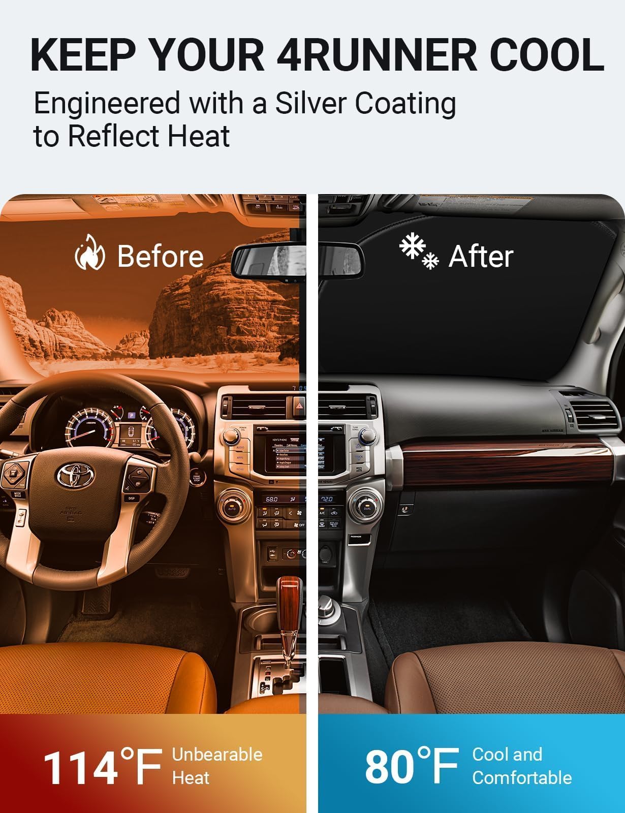 Proadsy 2025 Upgrade Windshield Sunshade Custom For 4Runner 2010-2023 2024 2025 Reflective Heat Sun Uv Protector Foldable Front