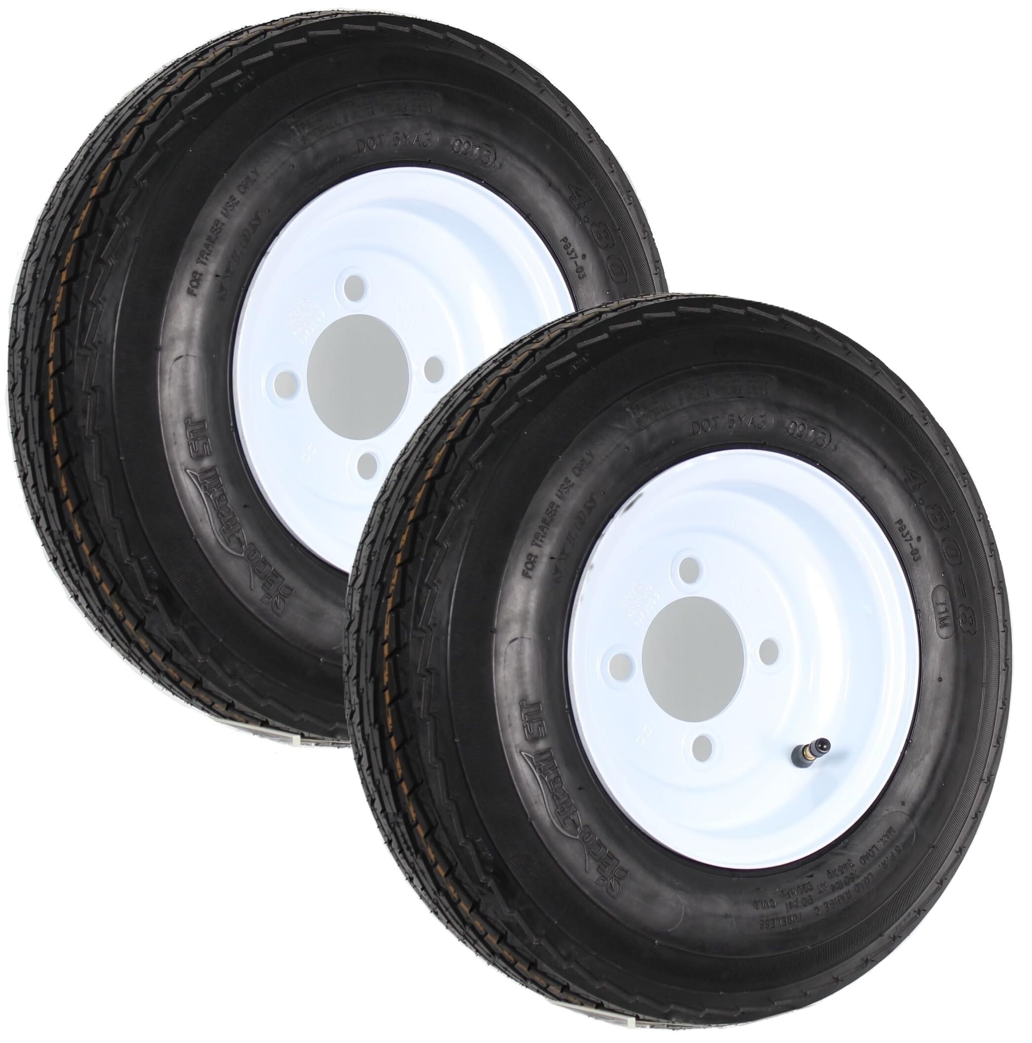 Ecustomrim 2-Pack Trailer Tires On White Wheel Rims 480-8 4.80-8 4.80 X 8 Load Range C 4 Lug On 4 In. - 2 Year Warranty W/Free R
