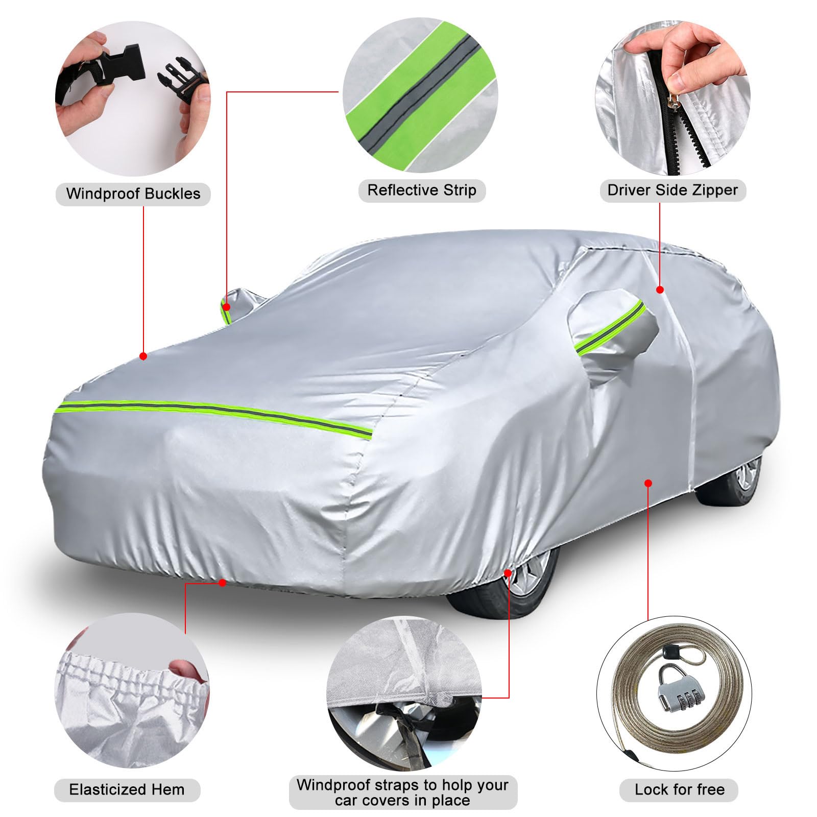 Waterproof Car Covers Replace For 2008-2025 Audi A4/S4 Sedan, 6 Layers Silver All Weather Custom-Fit Car Cover With Zipper Door