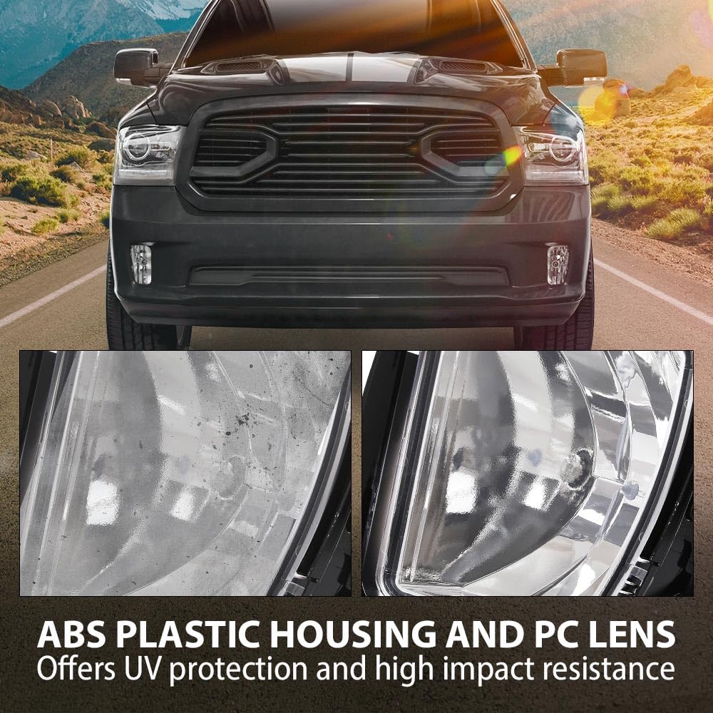 G-Plus Fog Light Compatible With Dodge Ram 1500 Pickup 2013-2018,(Not For Rebel Models),Driving Clear Fog Lamps W/Bulbs Pair