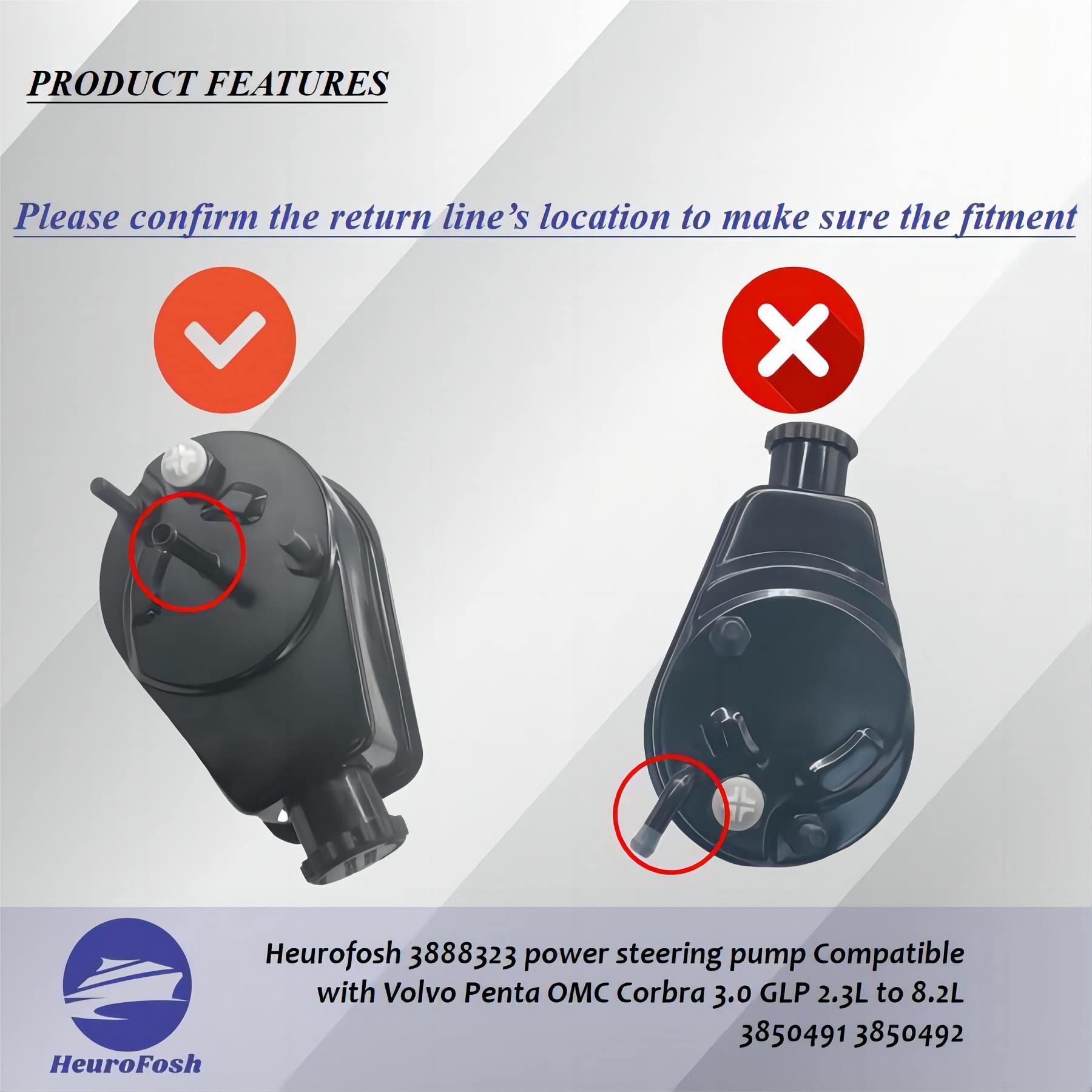 HeuroFosh 3888323 Power Steering Pump Compatible with Penta OMC Corbra 3.0 GLP 2.3L to 8.2L 3850491 3850492