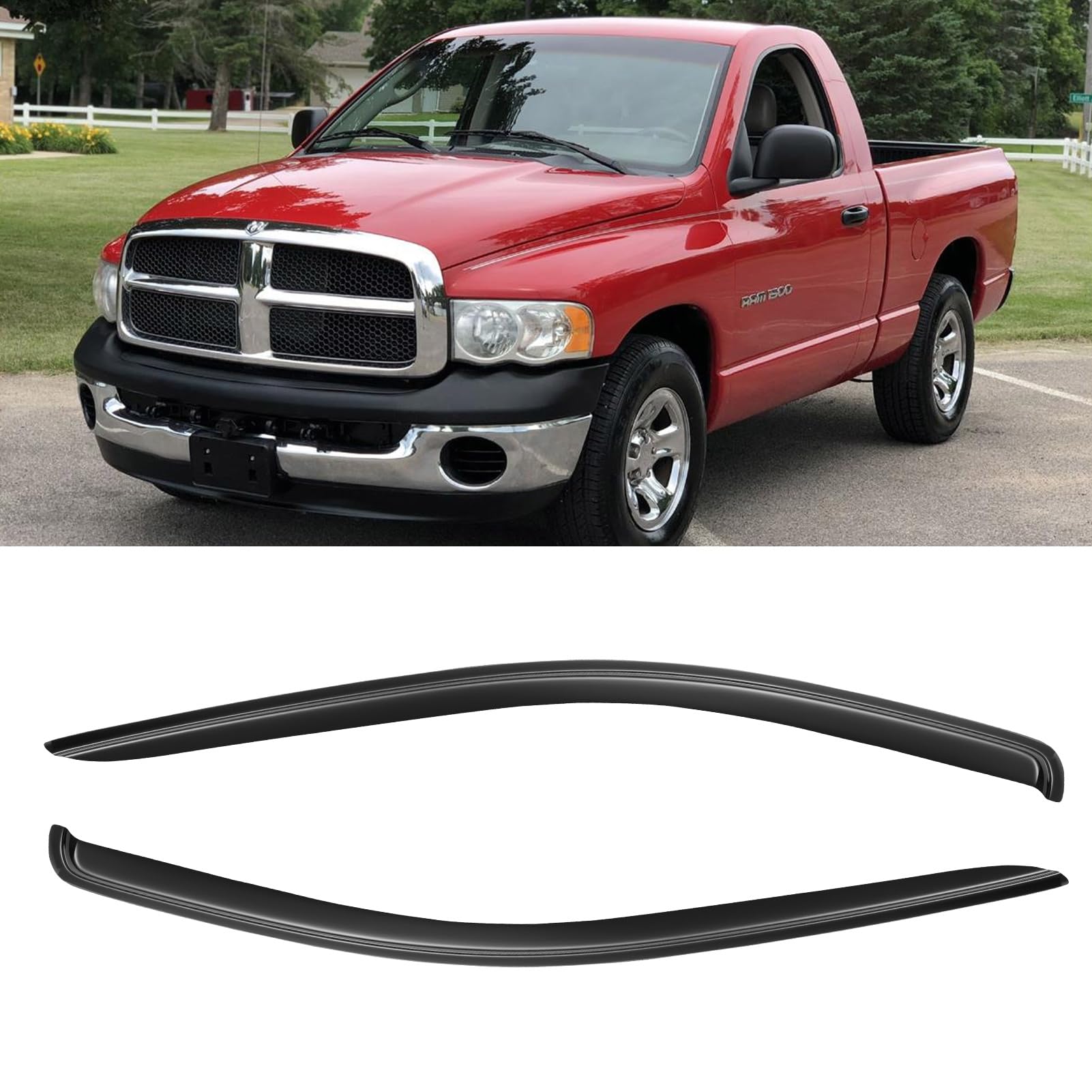 Cxdar Window Rain Guards Vent Visors Shades For 2002-2008 Dodge Ram 1500, Tape-On Window Wind Deflectors Shield For 2003-2009 Ra
