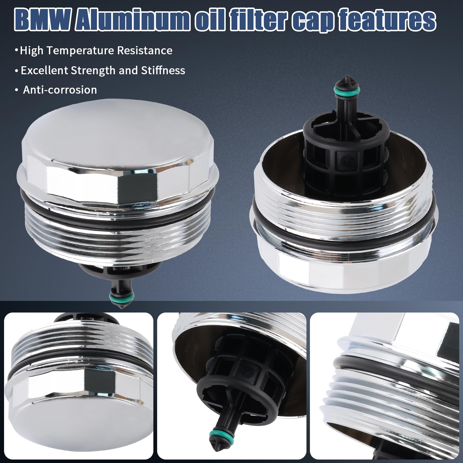 RiAICiING Upgrade Aluminum Oil Filter Housing Cover Cap Compatible with BMW N52 N20 N54 N55 323i 525i 128i 325Xi 328Xi 330Xi 335