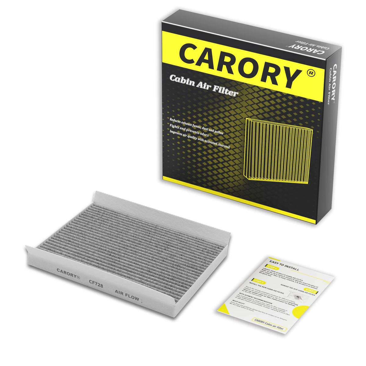 CARORY Cabin Air Filter w/Activated Carbon for Hyundai Accent 08-11, Elantra 07-16, Elantra Coupe 13-14, Elantra GT 13-17, Kia F