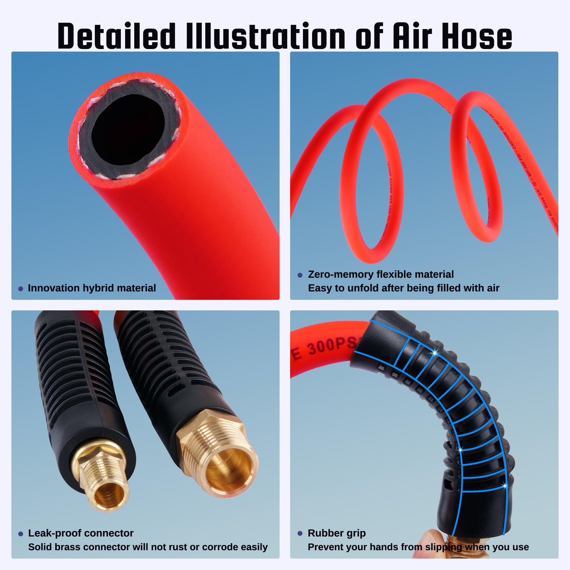 Dazakoot Truck Tire Inflator Kit, Heavy Duty 3/8    X 50Ft Hybrid Air Hose, 1/2    Npt End For Universal Glad Hand, 1/4    Npt E