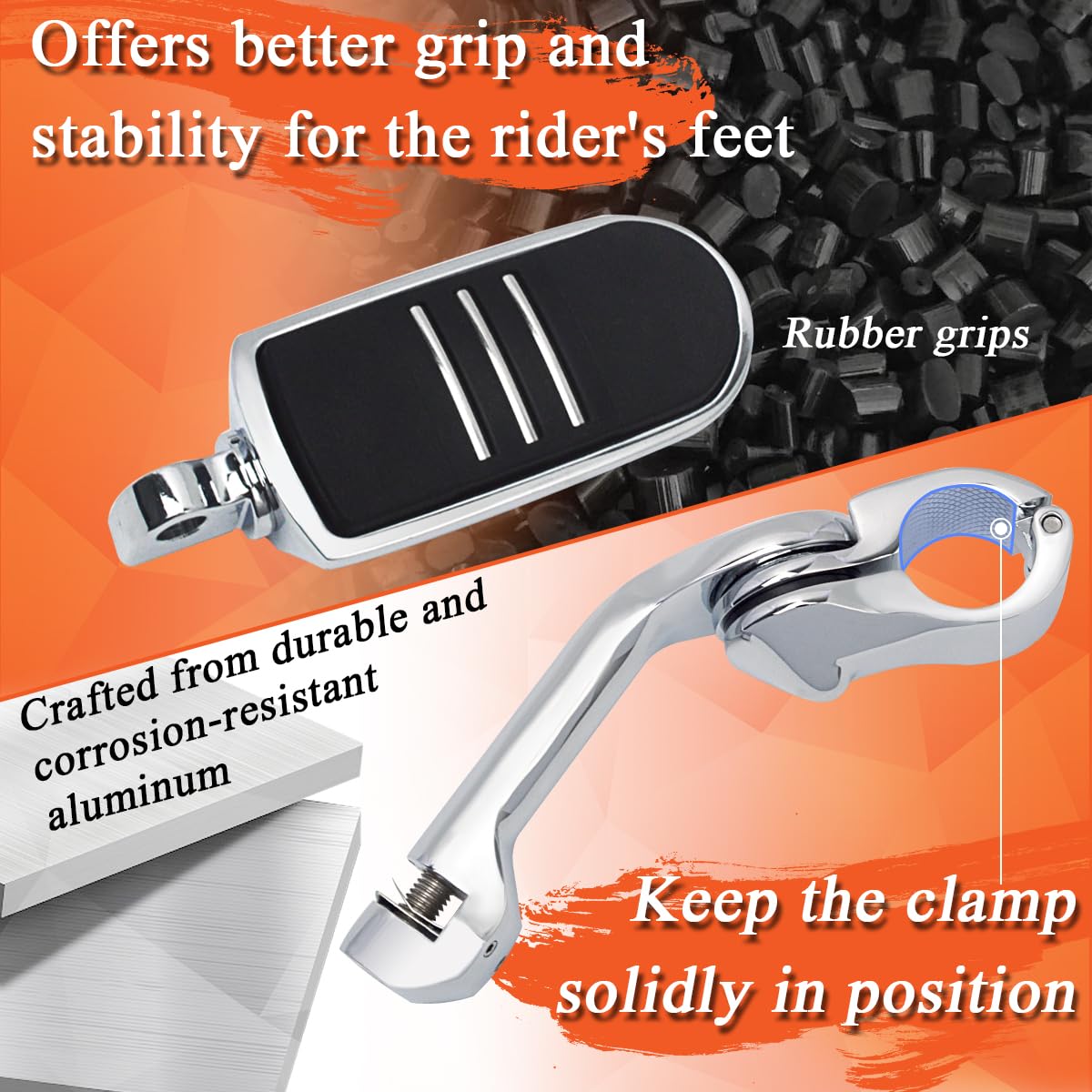 Fovplue 1.25' Highway Footpegs,Long Angled Adjustable Highway Pegs W/Mounts For Harley Touring Street Glide Electra Glide Road King Softail Cvo Dyna Trike Vrsc Sportster W/32Mm Engine Guard,Chrome#3