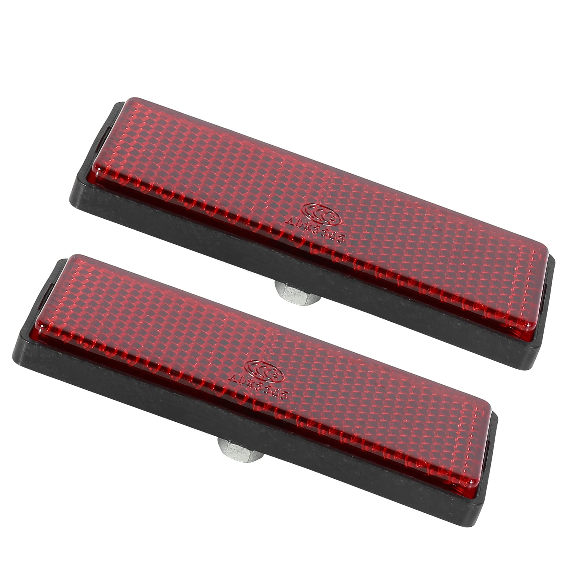Motoforti Universal Motorcycle Bike Rectangle Screw Mount, Reflective Warning Reflector, M5X0.8, Plastic, Red, 1 Pair