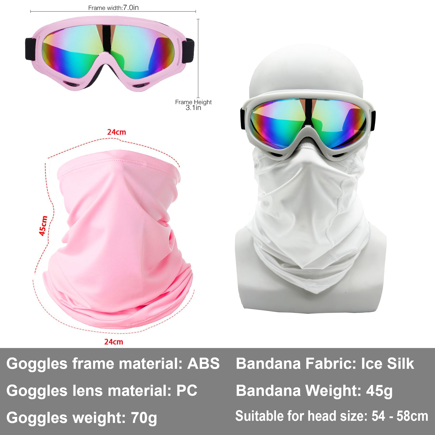 Ljdj Motorcycle Goggles,2 Pack Dirt Bike Atv Motocross Riding Hiking Protective With 2 Pack Neck Breathable Bandana Mask (Light