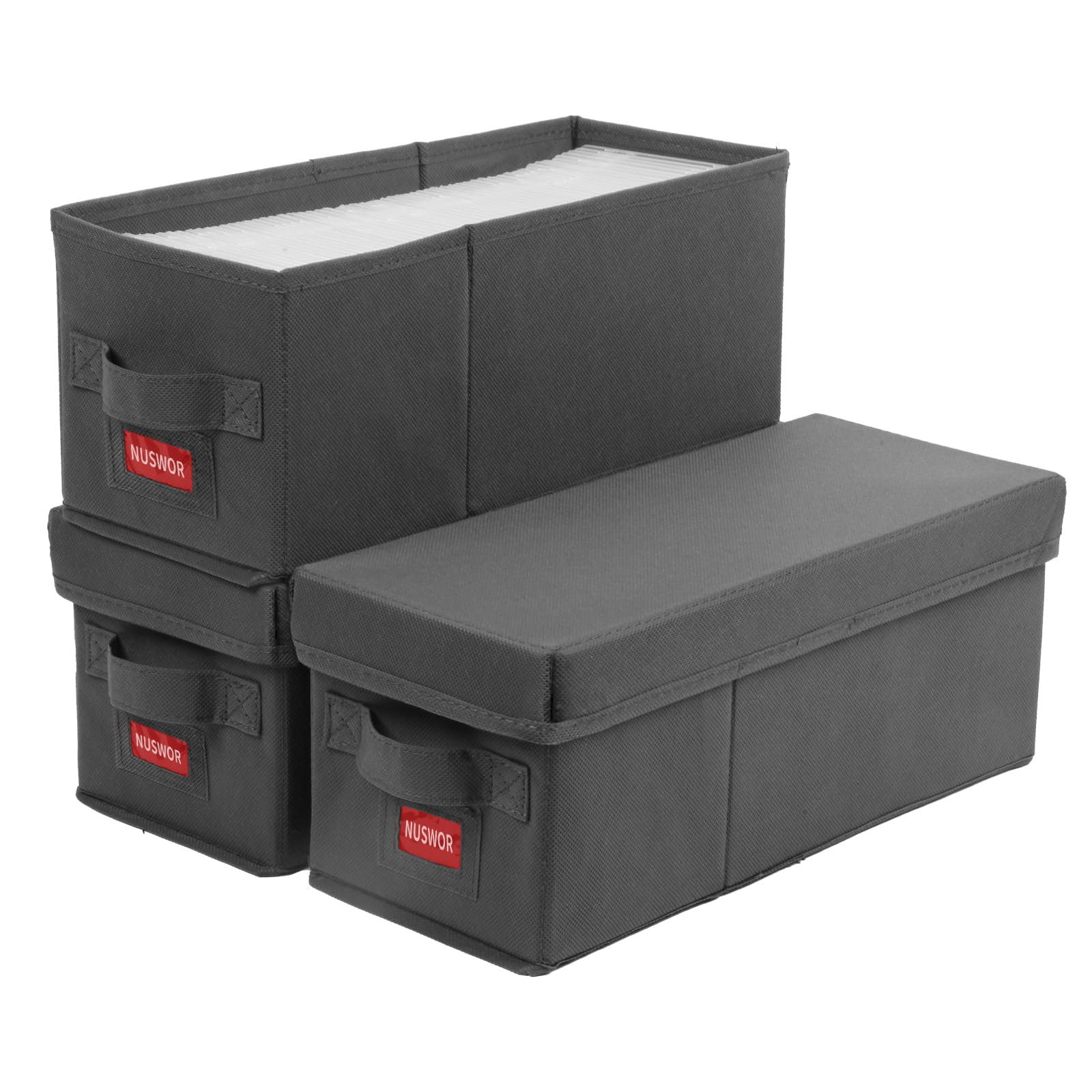 Nuswor Premium Cd Storage Box - Stackable Cd Organizer Box With Lid - Holds 105 Jewel Cases - 14.37 X 5.5 X 6.3 Inches - 3 Pack