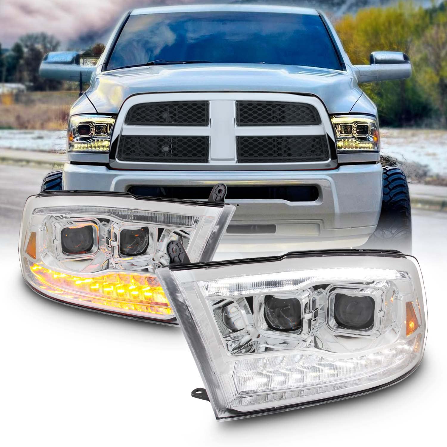 Akkon - [Factory Upgrade For 09-18 Dodge Ram 1500 2500 3500 Dual Projector Led Drl Headlights With Light Bulbs