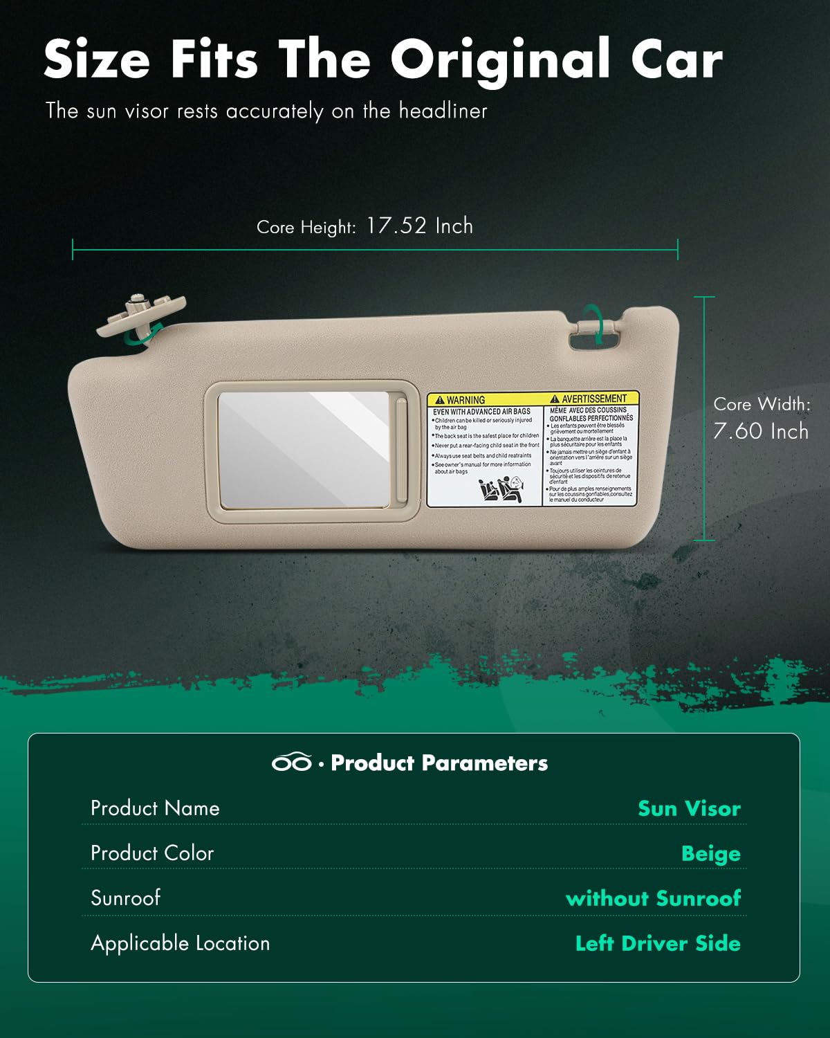 Scitoo Car Sun Visor Assbembly With Mirror Fit For 2005-2014 For Toyota For Tacoma Beige Without Sunroof(Left Driver Side)