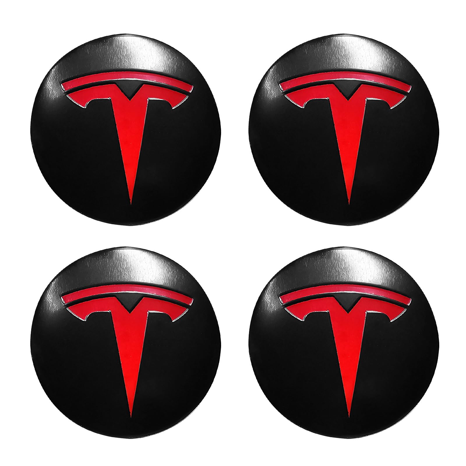 Knomix 4 Pack Aluminum Waterproof Wheel Cover Center Emblem Sticker for Tesla Model 3 Model Y 56mm Hubcaps Wheel Rim Cover (Matt