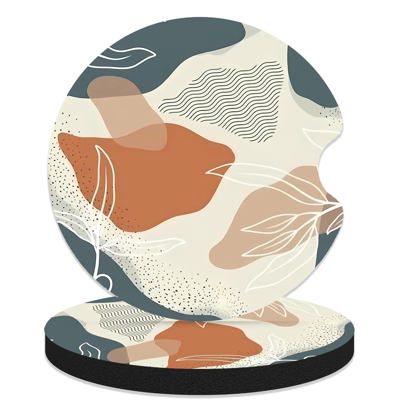 FJyuanqi Coasters for Cup Holders, 2 Pack Anti Slip Universal Rubber Cup Coaster, Car Interior Accessories - Abstract Boho Deser