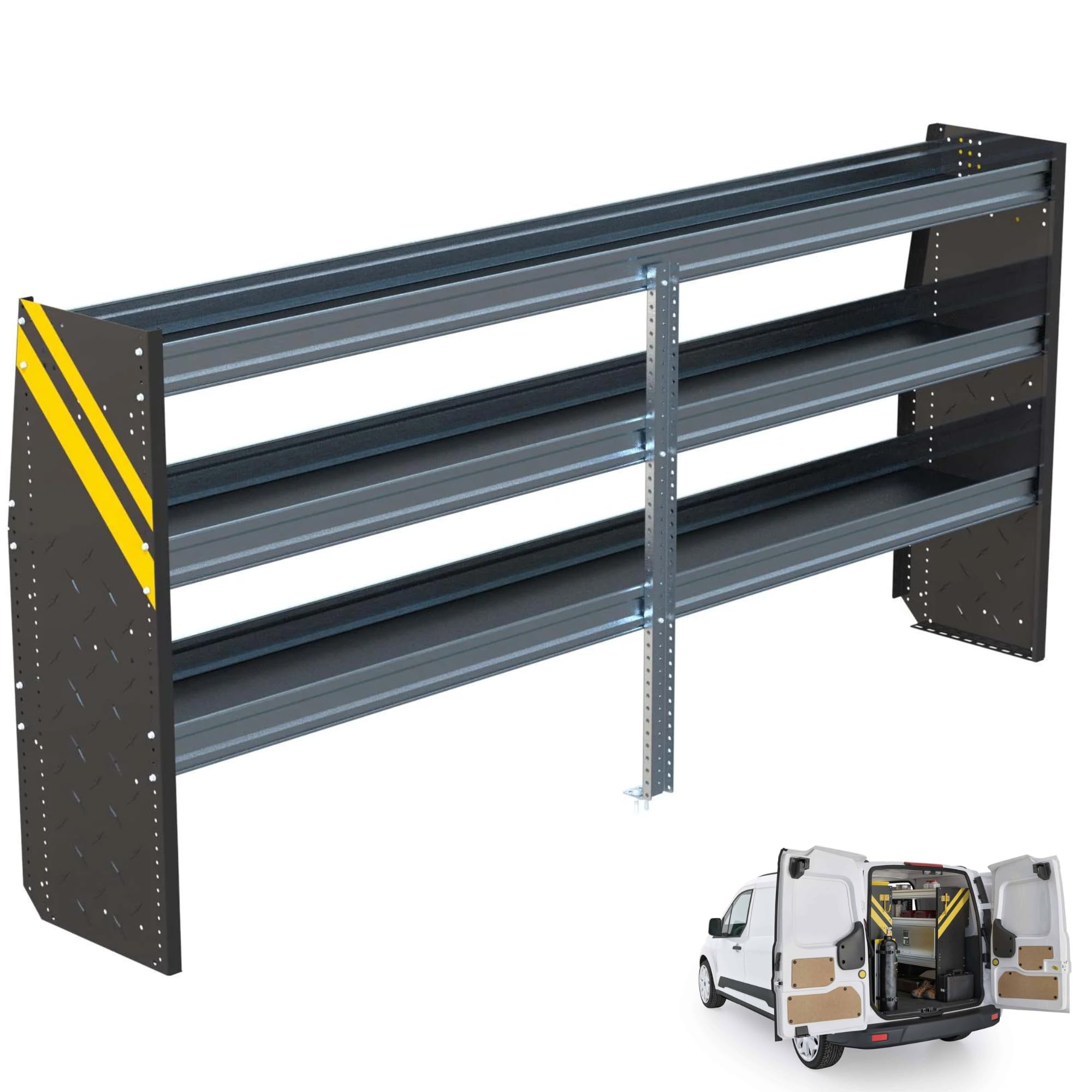 American Truck Equipment Ranger Design Steel Shelving Unit For Low Roof Van, 14' X 44.5' X 96'. Model: N4-Rs96-3