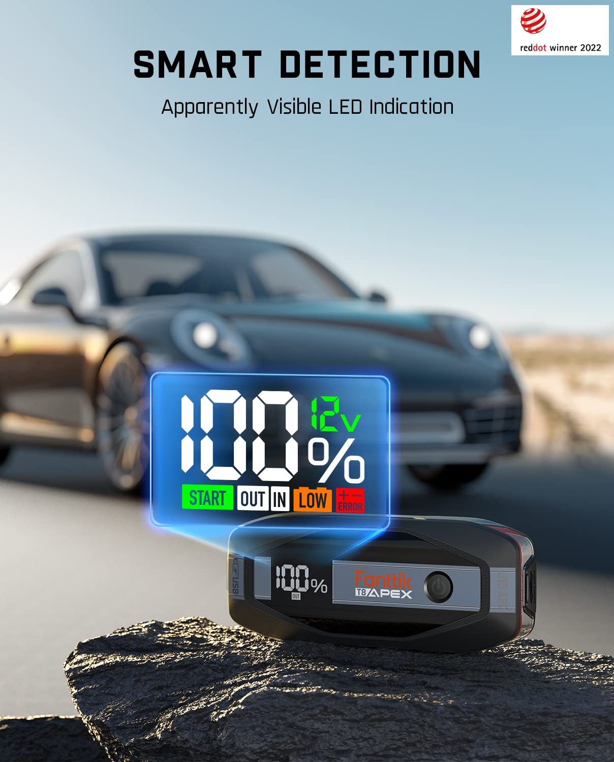 Fanttik T8 Apex 2000 Amp Jump Starter, 65W Two-Way Fast Charging, For Up To 8.5L Gas And 6L Diesel Engines, Digital Screen, 12V