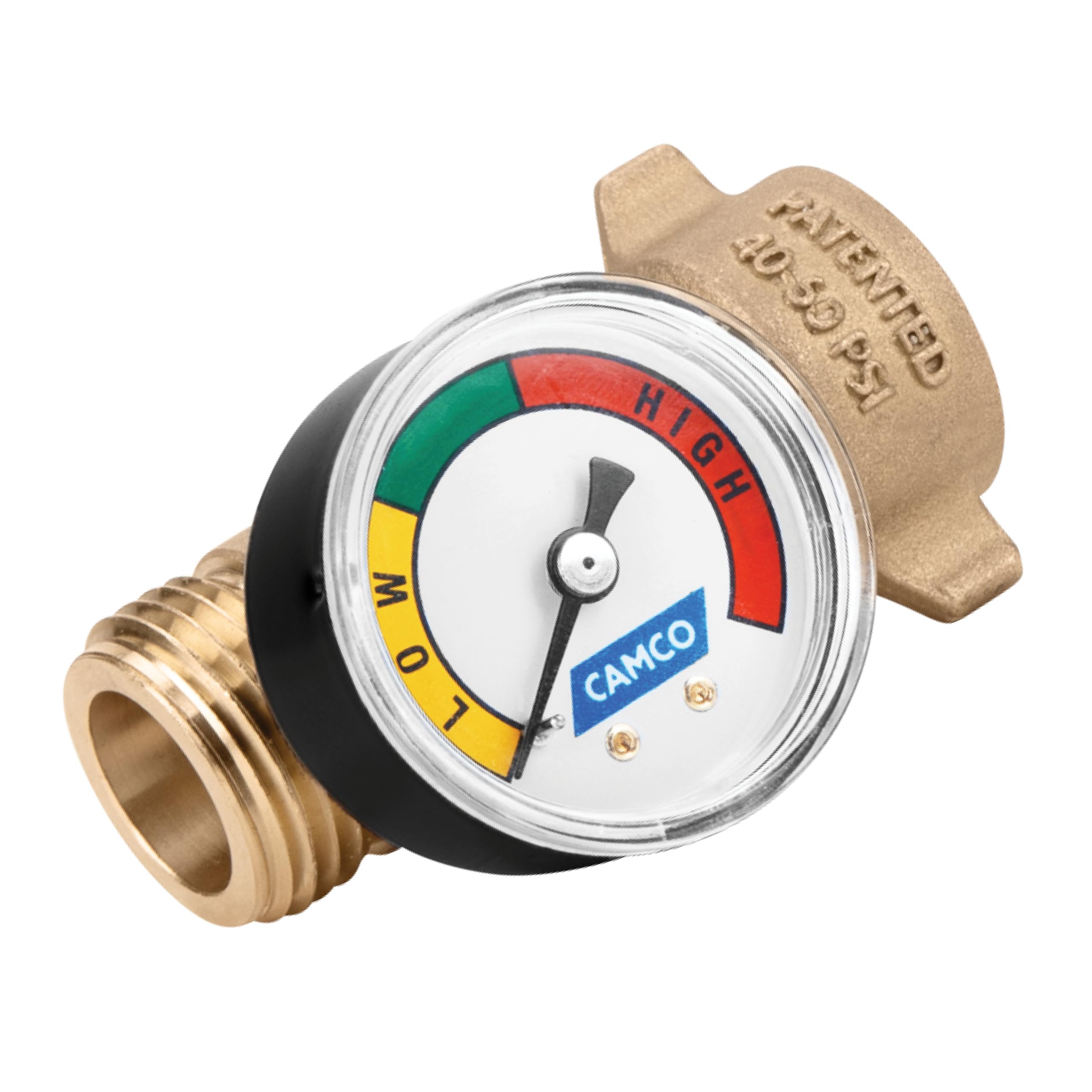 Camco Brass Water Pressure Regulator With Gauge- Helps Protect Rv Plumbing And Hoses From High-Pressure City Water - Easy Read Gauge (40064)