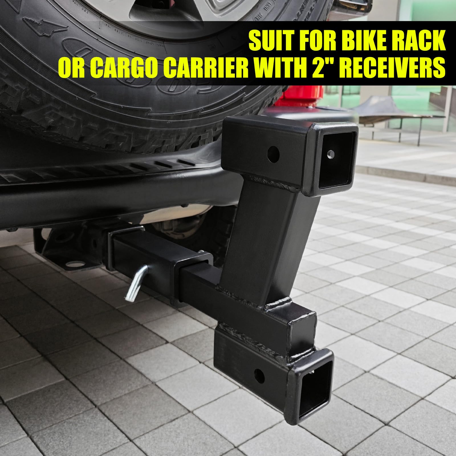 Kairay Trailer Dual Hitch Extender Adapter With 2-Inch & 10-Inch Riser/Drop, Fit For 2'' Receiver, 2-Inch Solid Shank, 10000Lbs