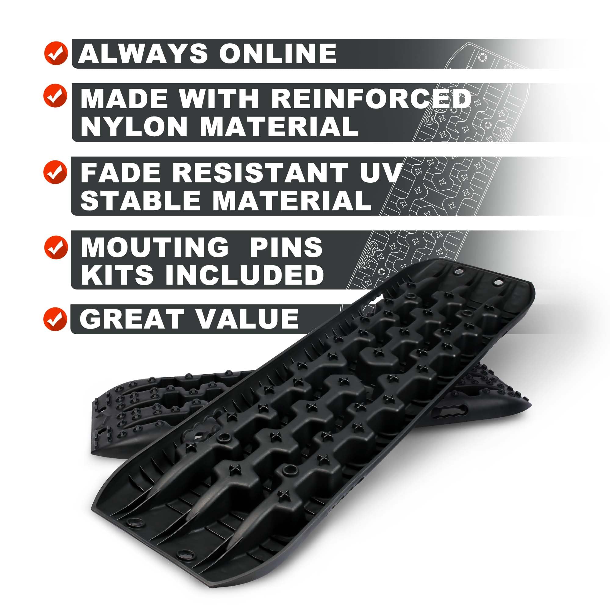 X-BULL New Recovery Traction Tracks Sand Mud Snow Track Tire Ladder 4WD (Black,3gen)