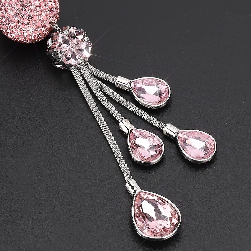 Otostar Bling Crystal Ball And Drops Car Hanging Accessories, Car Rear View Mirror Pendant Charms Interior Sun Catcher Ornament, Bling Car Accessories For Women Girls (Pink)