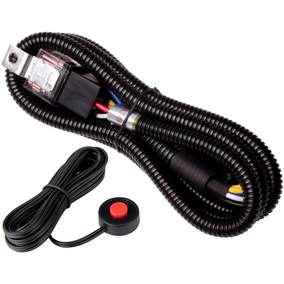 Farbin 12V Car Horn Relay Wiring Harness Kit And Horn Push Button With 3 Meters Wire (Wiring Harness+Red Spot Button, 12V)