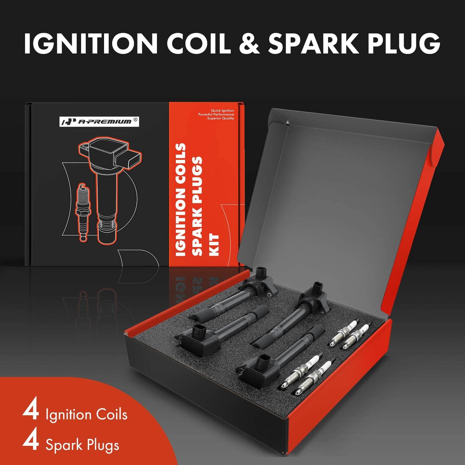 A-Premium Set Of 4 Ignition Coil Pack And Iridium Spark Plugs Compatible With Honda Civic 2006-2011 L4 1.8L