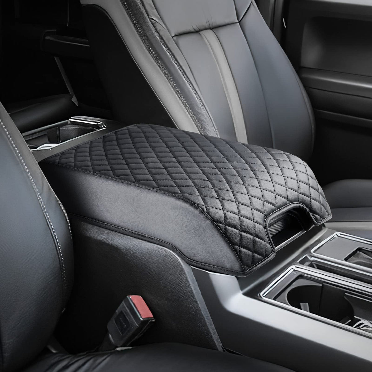 Issyauto Center Console Cover Compatible With 2015-2020 F150, 2017-2022 F250 F350 F450, 2018-2023 Expedition, Leather Armrest Co