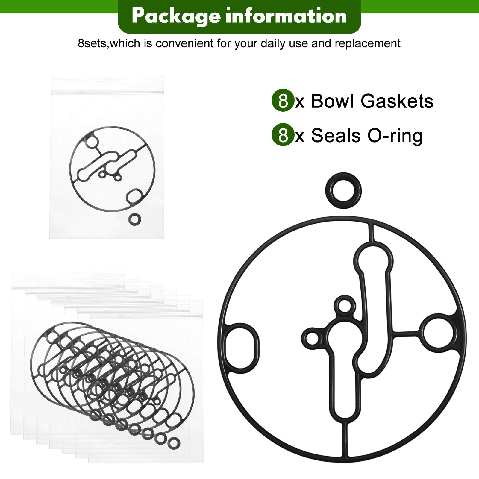 8 Sets Bowl Gasket For 698781 Float Bowl Gasket Replacement Part Including 8 Pieces 698781 Bowl Gaskets And 8 Pieces Seals O-Ring Compatible With Nikki Carburetor Troy-Bilt Toro Lawn Mowers (Black)