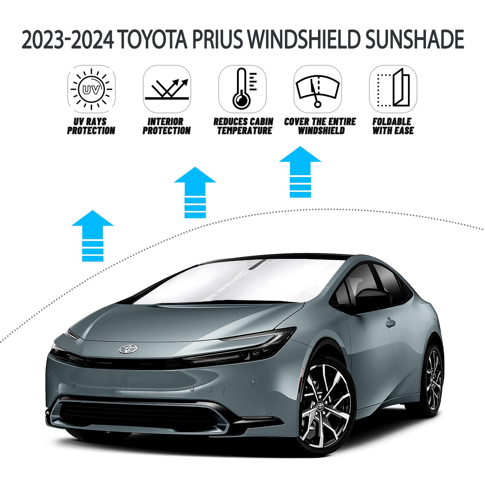 D-Lumina Windshield Sun Shade For Toyo-Ta Prius 5Th Gen 2023 2024 2025 Accessories, Front Window Sunshade Sun Visor Protector Bl