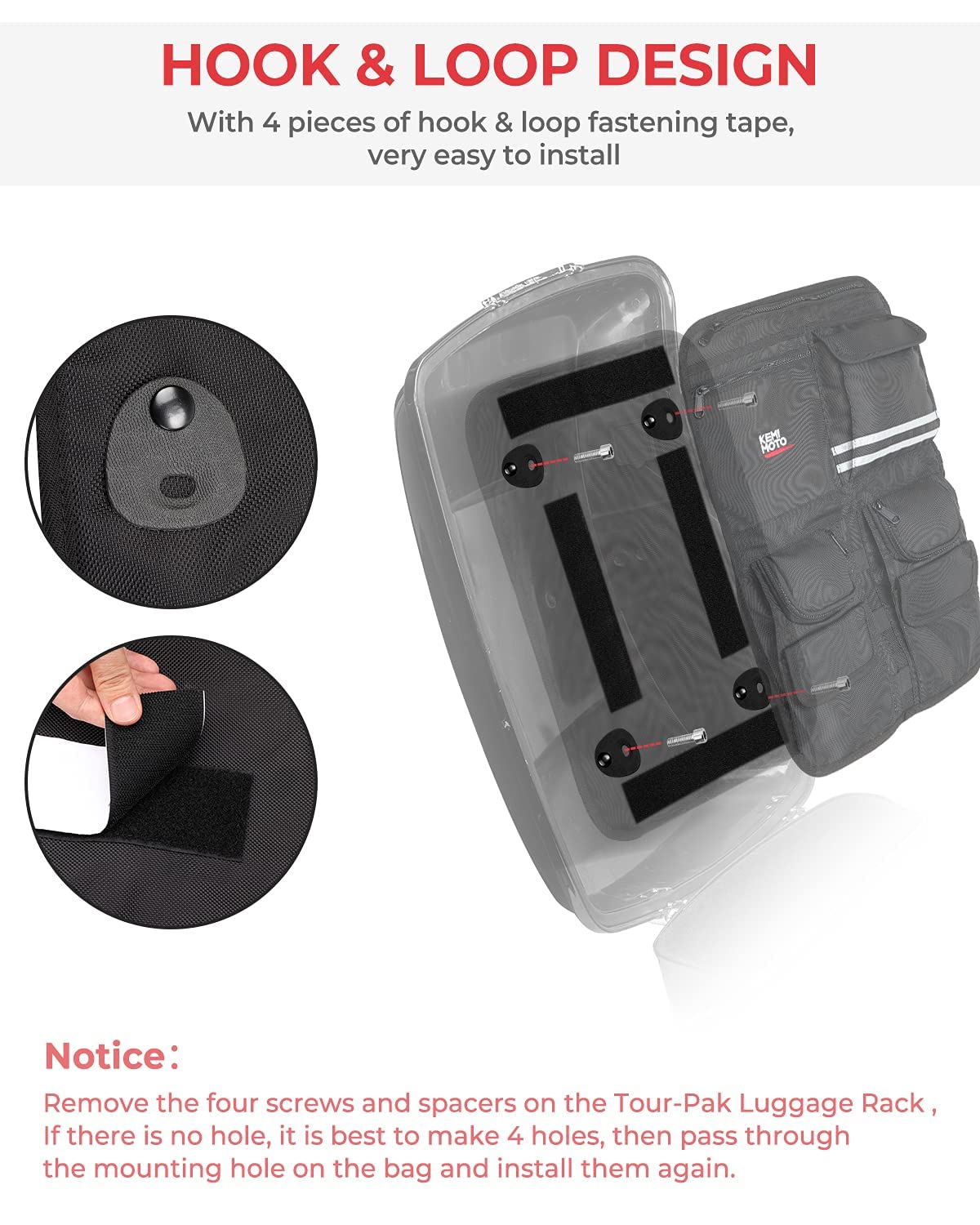 Kemimoto Tour Pack Lid Organizer For Road Glide Road King Electra Glide Street Glide Touring Travel-Paks